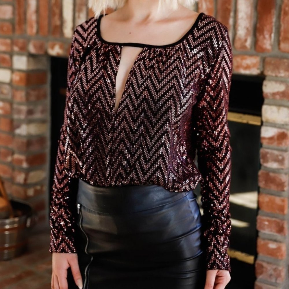 FORMAL HOLIDAY SEQUIN LONG SLEEVE BODYSUIT TOP